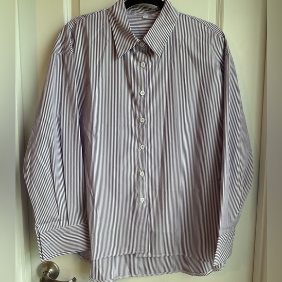NWOT Purple and White Striped Button Down, Sz XL - Picture 1 of 6